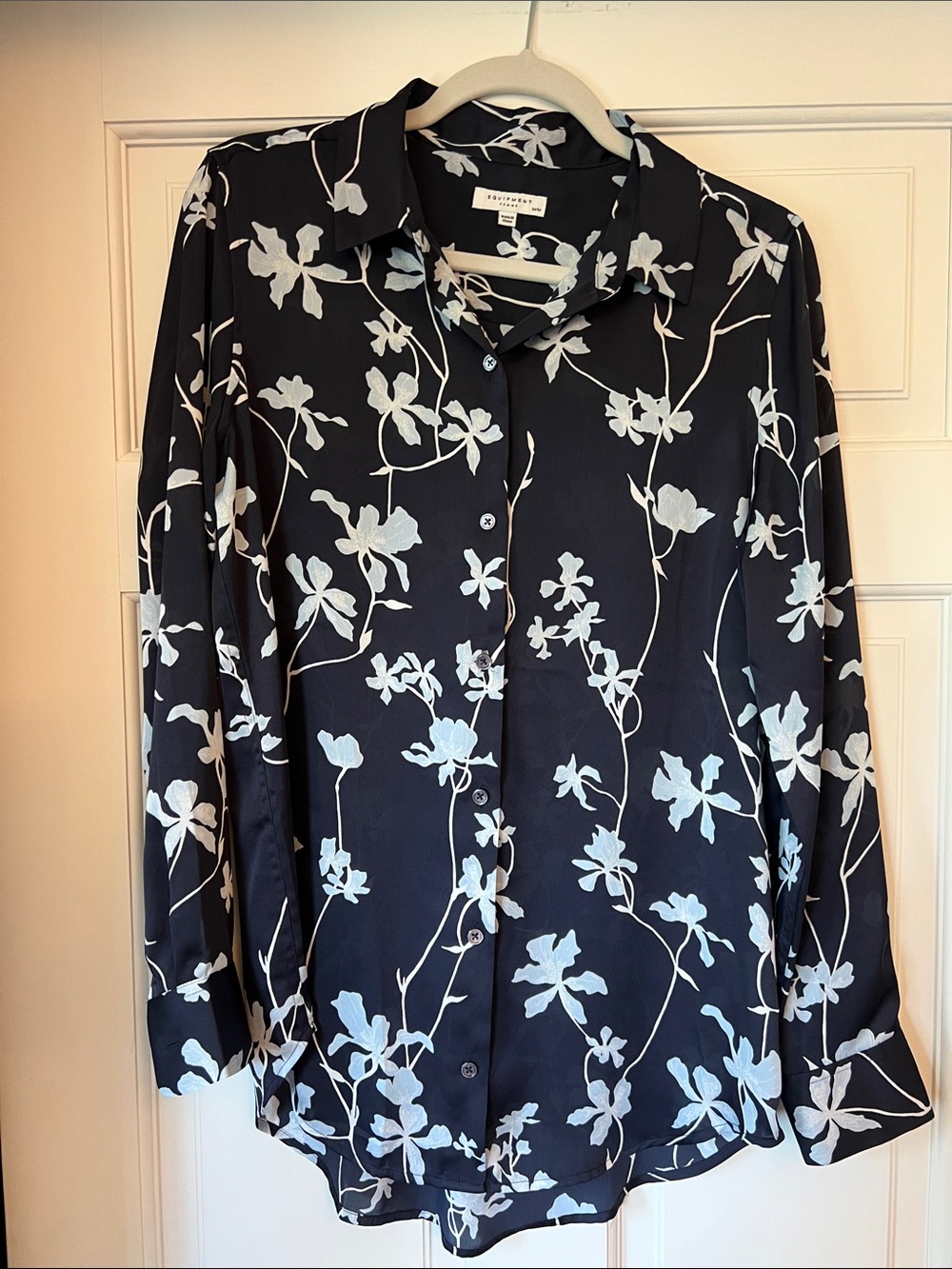 Equipment Femme Navy Blue Shirt with Light Blue Floral Pattern